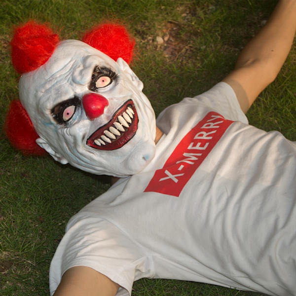 3/4 clown mask, med hår, latex