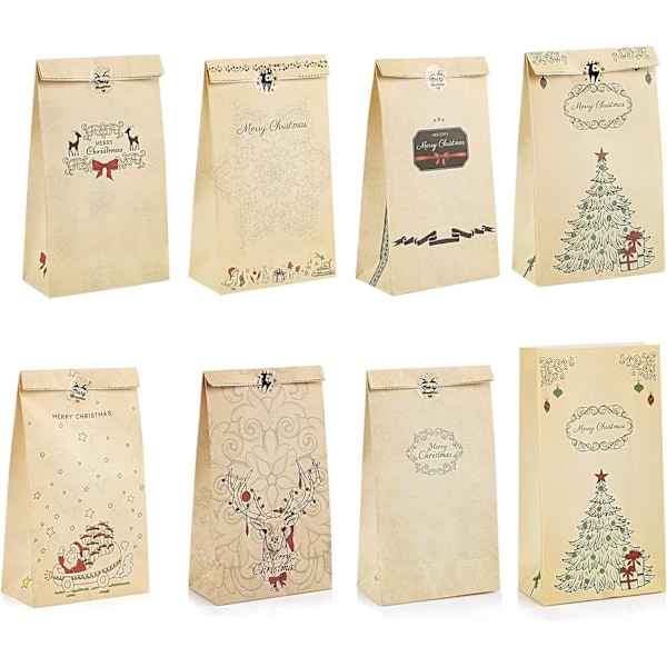 12 stk. Julegaveposer i Kraftpapir - Vintage Juleposer - 22 x 12 cm
