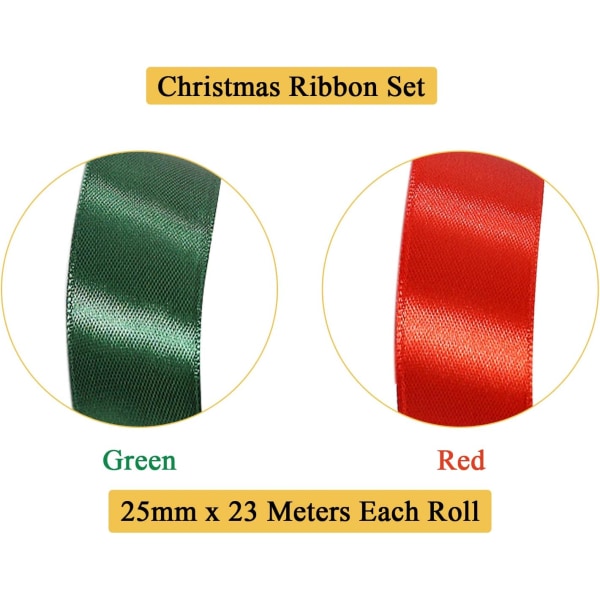 Julband 25 mm, rött och grönt julband, 2 rullar/44 Mete
