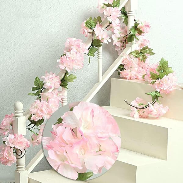 Pink 2-delt sæt, kunstig kirsebærblomst hængende simulation pl