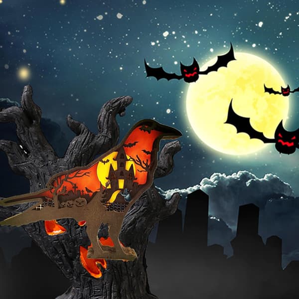 Lystetre lysende trepynt til Halloween, trekråkepynt med
