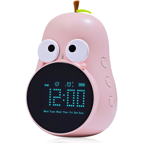 (Rosa) Barnväckarklocka, USB LED Digital sängklocka för barn