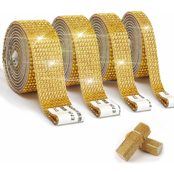 4 stykker gyldne Rhinestone tape klistermærker, krystal Rhinestone d