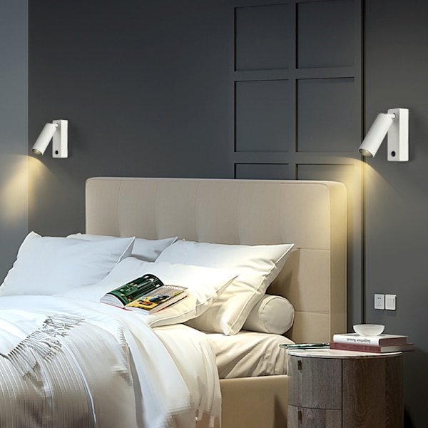 Vit-3W Varm 3000K Ytmonterad LED Sänglampa Fri Hål