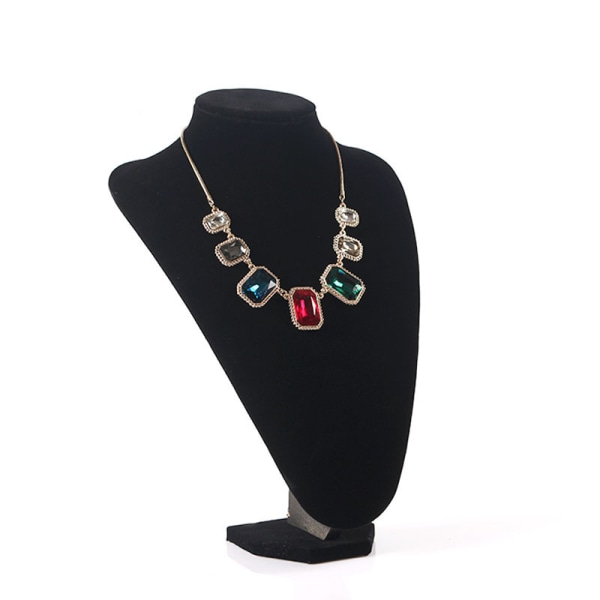 2-delad smyckeställ i svart sammet halsband kedja display byst ver
