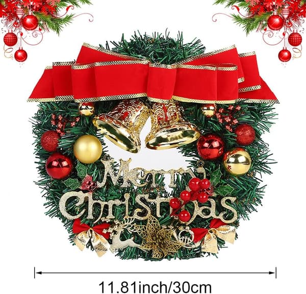 Julkransar, 30CM Julkrans med Klocka Kula Jul