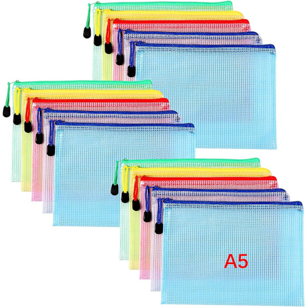 A5 Plastlomme, 15 stk. lynlåslomme, PVC Mesh lynlåslomme Doc