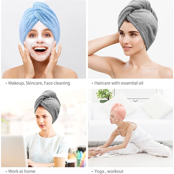 3-pak (grå) Mikrofiber Hår Tørring Håndklæde Wrap Super Absorberende T