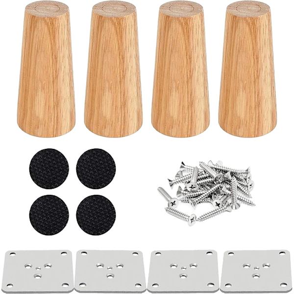 Set med 4 möbelben i trä (12 cm) Ben till säng Höger soffbord