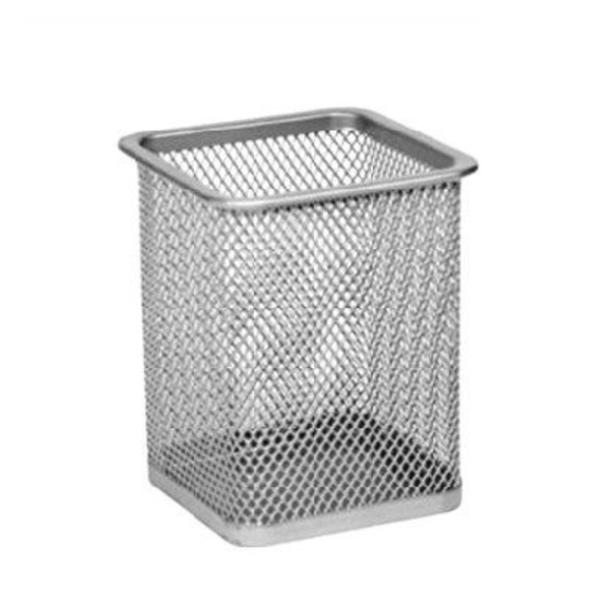 1 st (Silver-Square) Skrivbords Penna Hållare Mesh Skrivbord Organizer Penna H