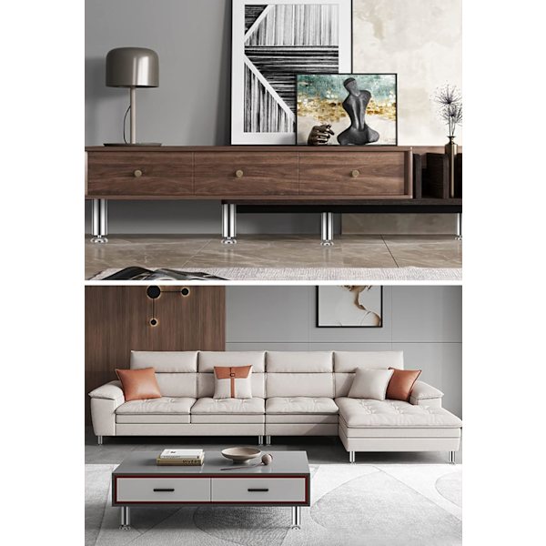 (Sølv) 8m, 2 stk. Rustfrit stål møbelben kontor sofa bord