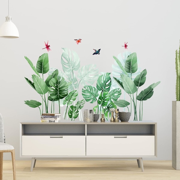 Tropical Leaves Wall Stickers, Green Plant Wall Sticker kan fjernes