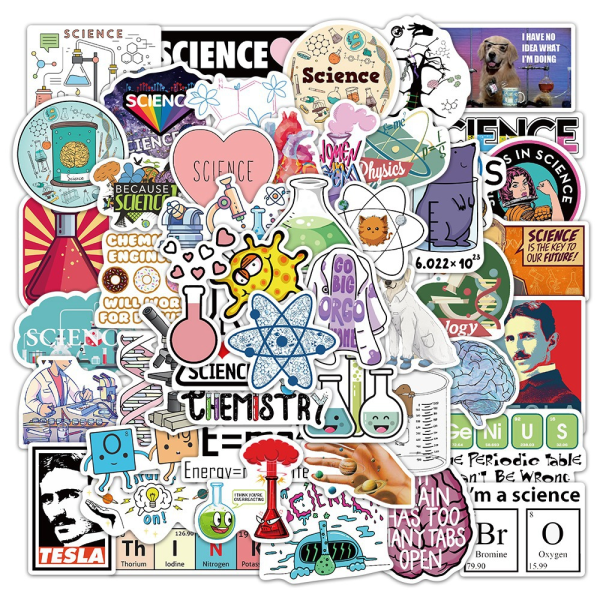 50 kappaletta sarjakuva laboratoriotarvikkeita tarroja science graff