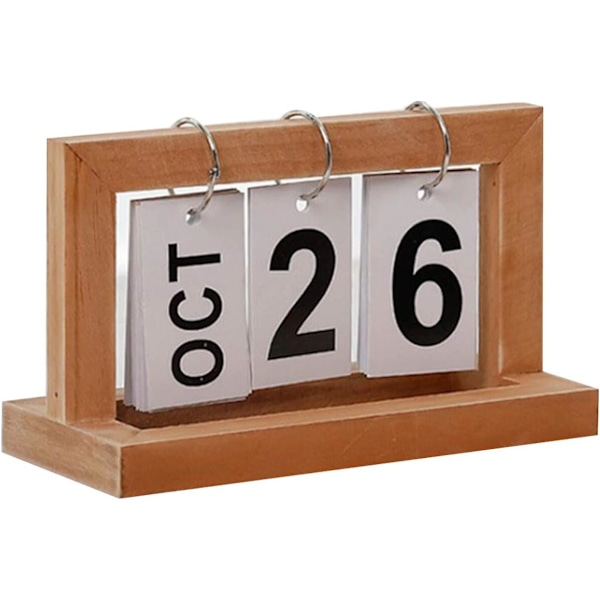 Kompakt skrivbordskalender med trä enbladig grön presentation