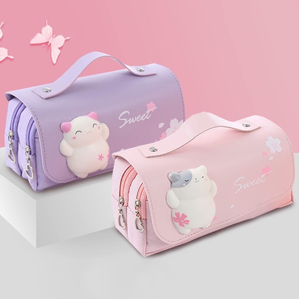 Söt Kawaii Squishy Cat Case Påse skolmaterial pennväska