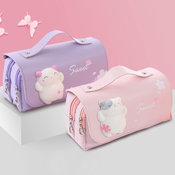 Söt Kawaii Squishy Katt Pennfodral Väska Skolmaterial Pennaväska