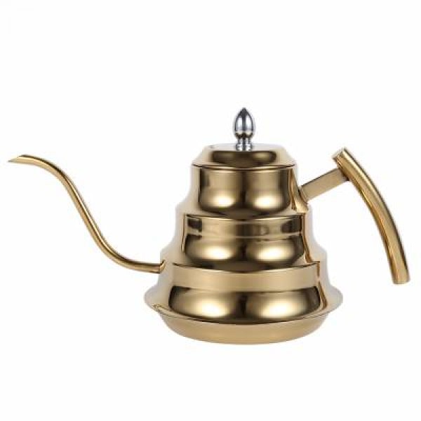 (guld) Rostfritt stål gåshals kaffekanna, bambu design, dropp