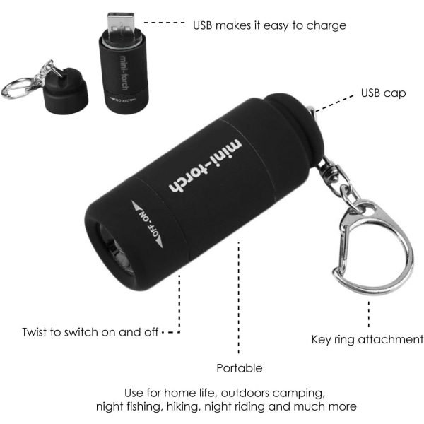 Mini USB oppladbar lommenøkkelring LED-lys
