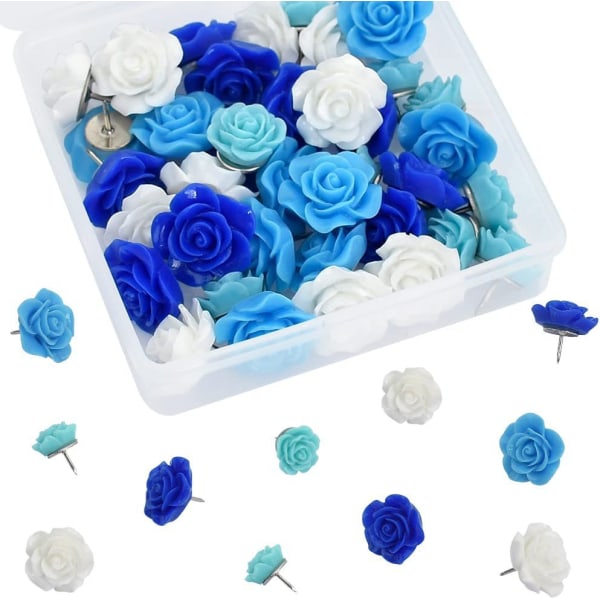 40 stk Blå Blomst Push Pins, Multicolor Push Pins Søt Dekorativ