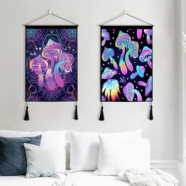 Sæt med 2 svampe gobeliner med kvaster Trippy gobelin Psychedel