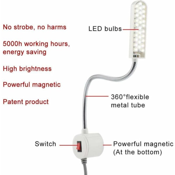 30 LED-arbetslampa och häftklamrar Flexibel svanhals för sömnad