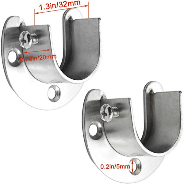 2 stk. rustfrit stålskabe stangbeslag, heavy duty skab stang