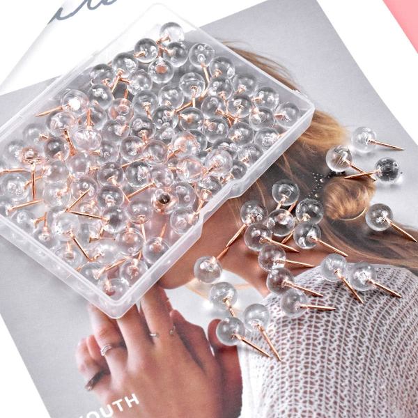 100 stk. Rose Gold Transparent Trykknapper Verdens Korktavle Trykknapper