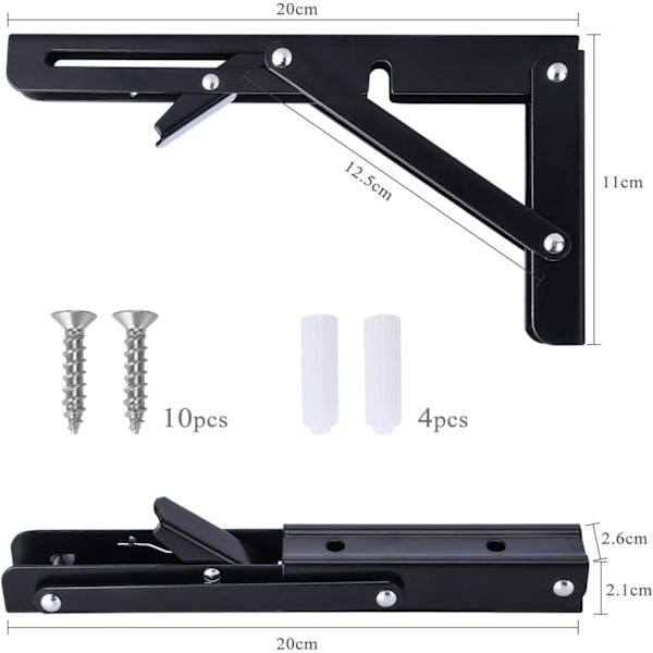 2PCS Fällbar Hylla Konsol 200mm Fällbar Konsol Vägg Hylla Tung