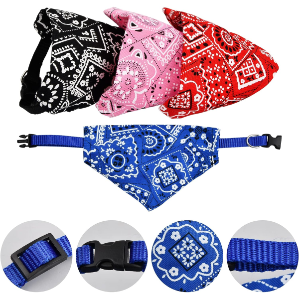 4 stk. (rød, blå, sort, pink) (M) Hunde bandana krave Boho hund S