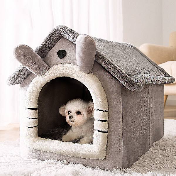 Kattgrotta säng, tvättbar hundsäng, varm och mysig plysch katt igloo, Fo