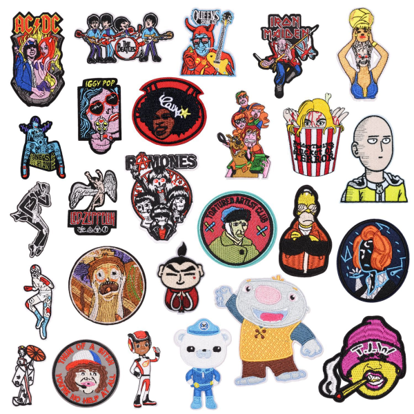 Et sæt med 26 tegneseriefigurer rundt tøj med broderi klistermærker
