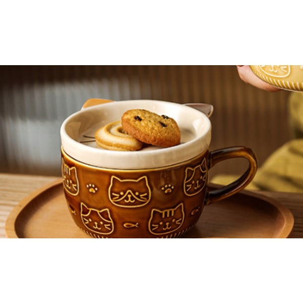 300 ml, kaffefärg, japansk stil Söt kreativ keramikkopp Kat