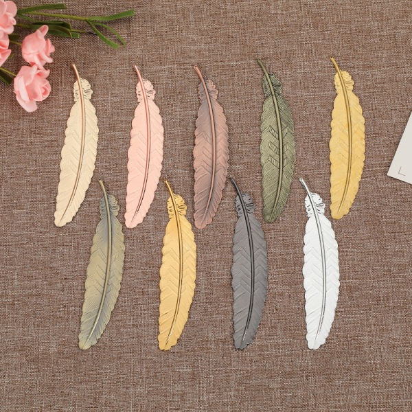 9pcs Elegant Metal Feather Bookmarks Simple Feather Shape Metalli