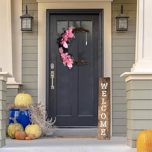 Halloween-kuukuun kissan seppeleen koriste etuovelle, musta koriste