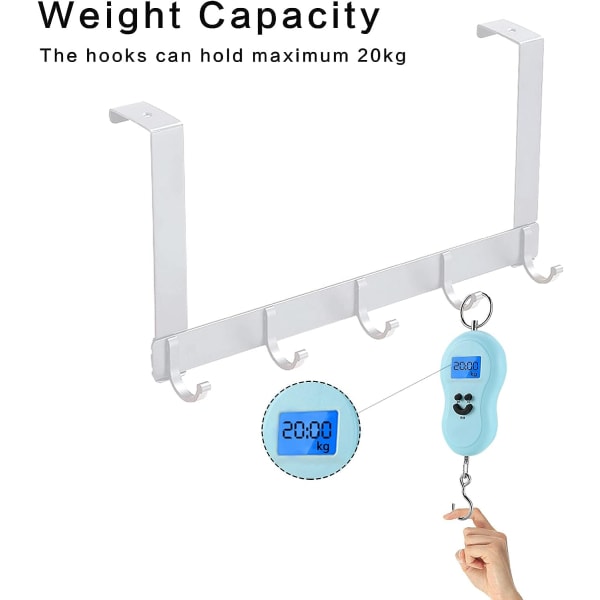 5-kroks dörrhängare för sovrumsdörr, kläder, hattar, handdukar, vit