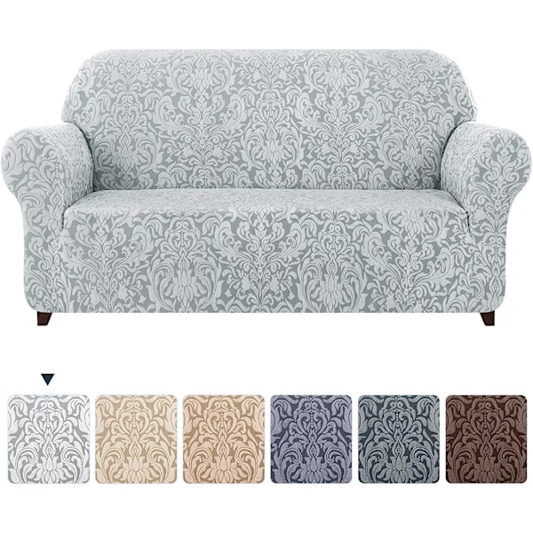 Lysegrå, sofaovertræk, 3 sæders jacquard damask sofaovertræk