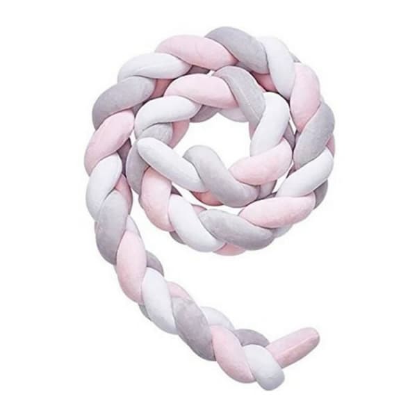 3M flätad sängkant i färgerna vit, grå och rosa
