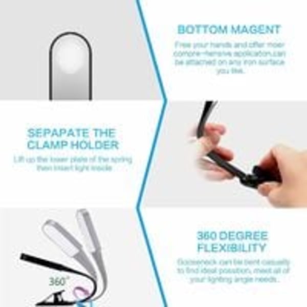 Läslampa, USB-laddningsbar läslampa med touchsensor,