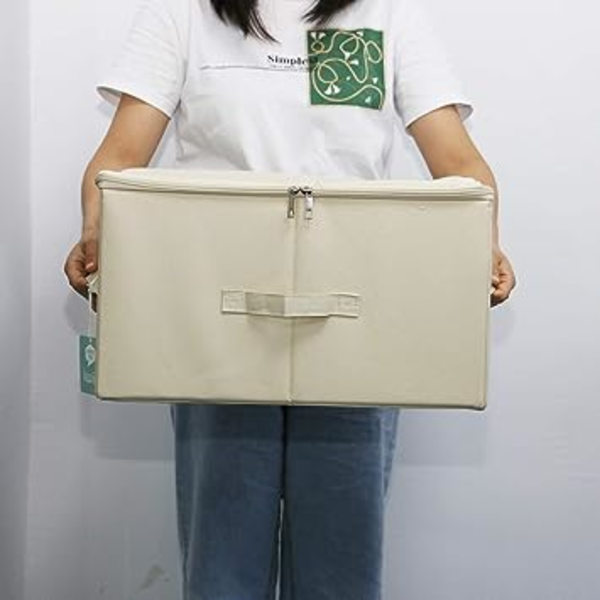 Beige, 1-pak sammenleggbare Jumbo Canvas oppbevaringsbeholdere, Tidy Y