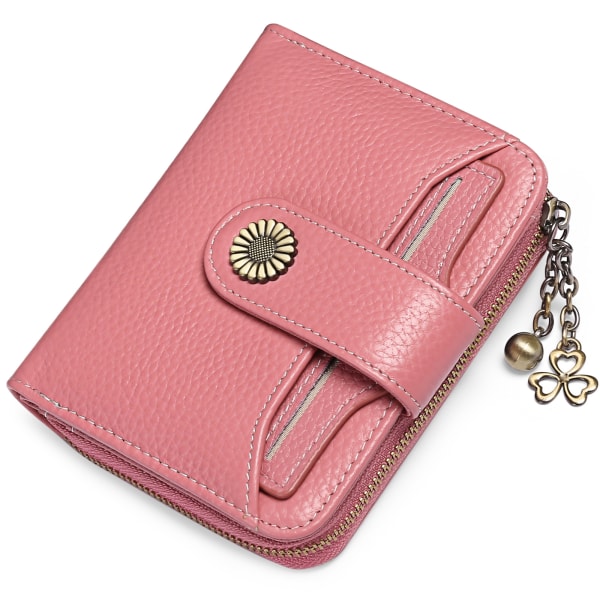 （Light Pink）Wallet Female Leather Coin Purse Short Money Bag Wome