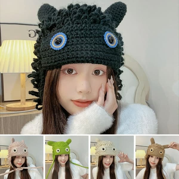 Rosa, tecknad monsterhatt modegarn stickad damhatt varm a