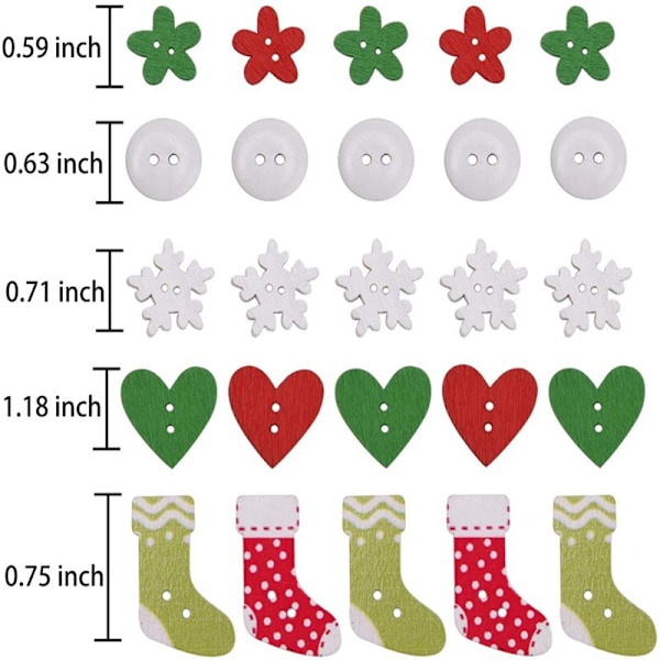 Träjulsknappar, 100 dekorativa jul knappar, Chris