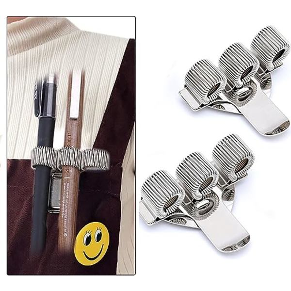 3-pack pennhållare med 3 krokar, pennfickclips, dubbel metallficka