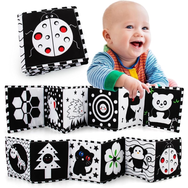 Svartvita baby sensoriska leksaker med hög kontrast, mjuk babybok för