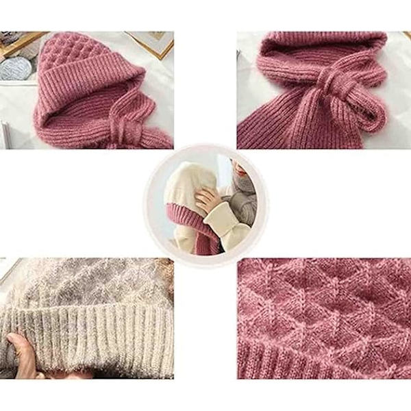 Pink integreret ørebeskyttelse vindafvisende hat tørklæde, vinter varm k