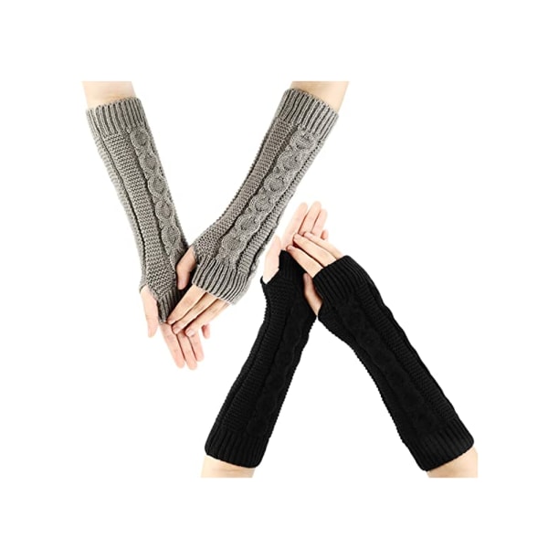 Par termiske handsker Kvinder Strikket Arm Fingerløs Varm Vinter Glo
