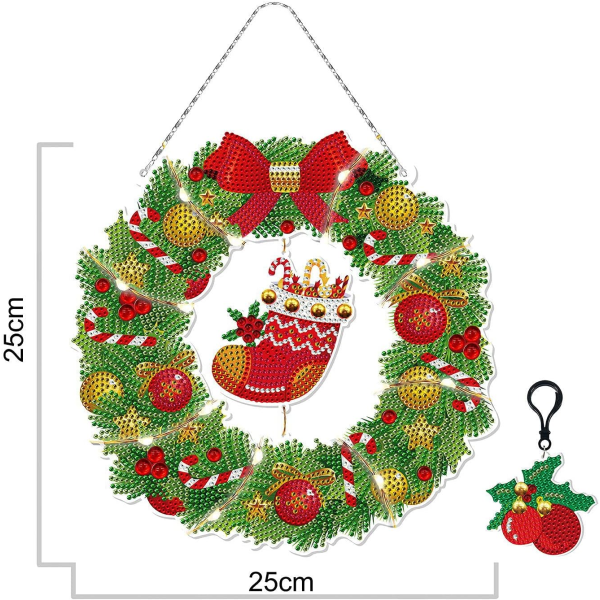 Jouluovikranssi 5D timanttimaalaus LED-nauhavalot DIY Ha