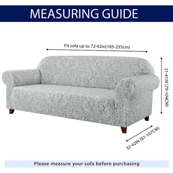 Ljusgrått, sofföverdrag, 3-sits jacquard Damaskus sofföverdrag