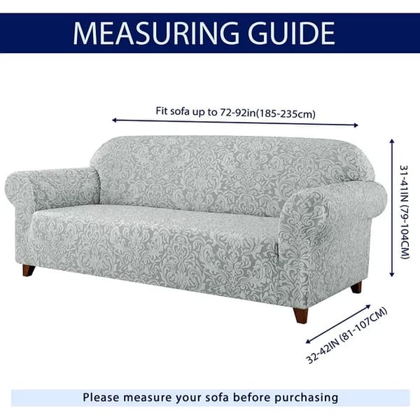 Lysegrå, sofaovertrekk, 3 seters jacquard damask sofaovertrekk