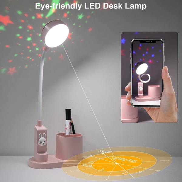 Barnebordlampe, skrivebordslampe med pennholder, automatisk farge